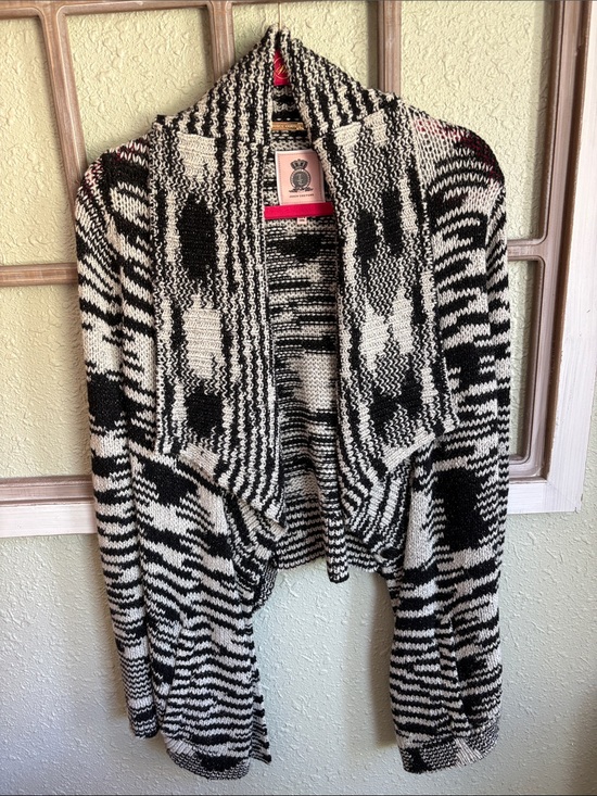 Juicy Couture Sweaters - Juicy Couture Black and White Patterned Open-Front Sweater Cardigan